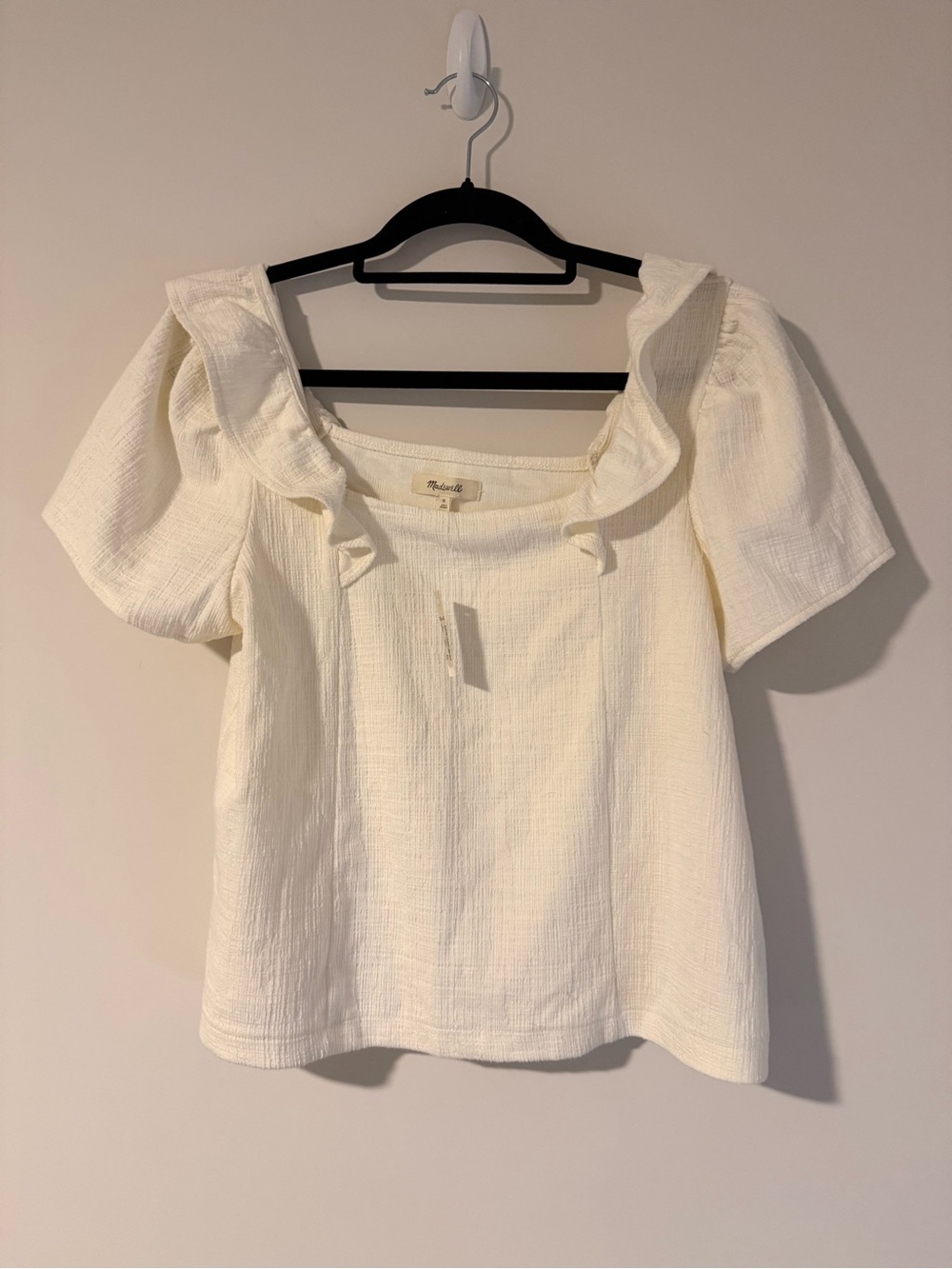 Madewell Cream Ruffle Square-Neck Puff Sleeve Top